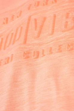 T-shirt girocollo in cotone slub fluo con stampa in rilievo