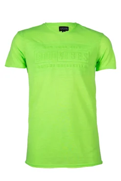 T-shirt girocollo in cotone slub fluo con stampa in rilievo