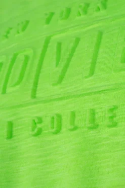 T-shirt girocollo in cotone slub fluo con stampa in rilievo