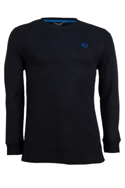 T-shirt girocollo manica lunga con logo ricamato in contrasto