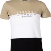 T-shirt manica corta in cotone slub a fasce con stampa HD sul petto