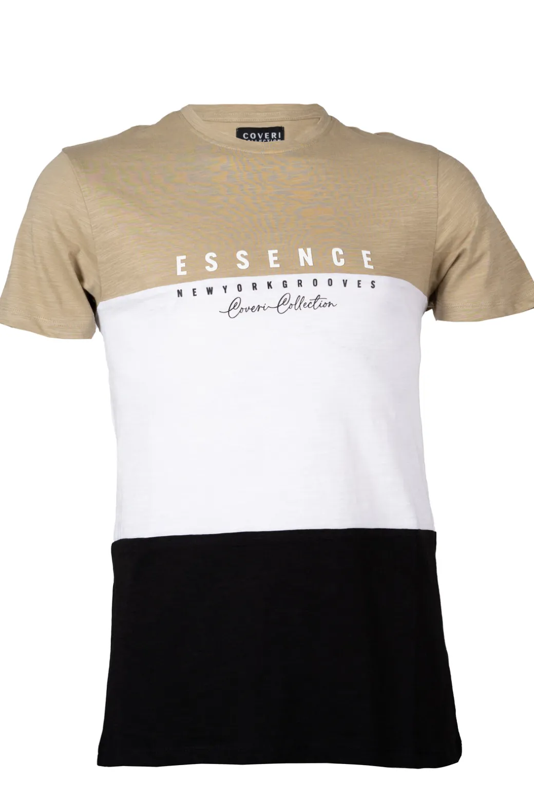 T-shirt manica corta in cotone slub a fasce con stampa HD sul petto