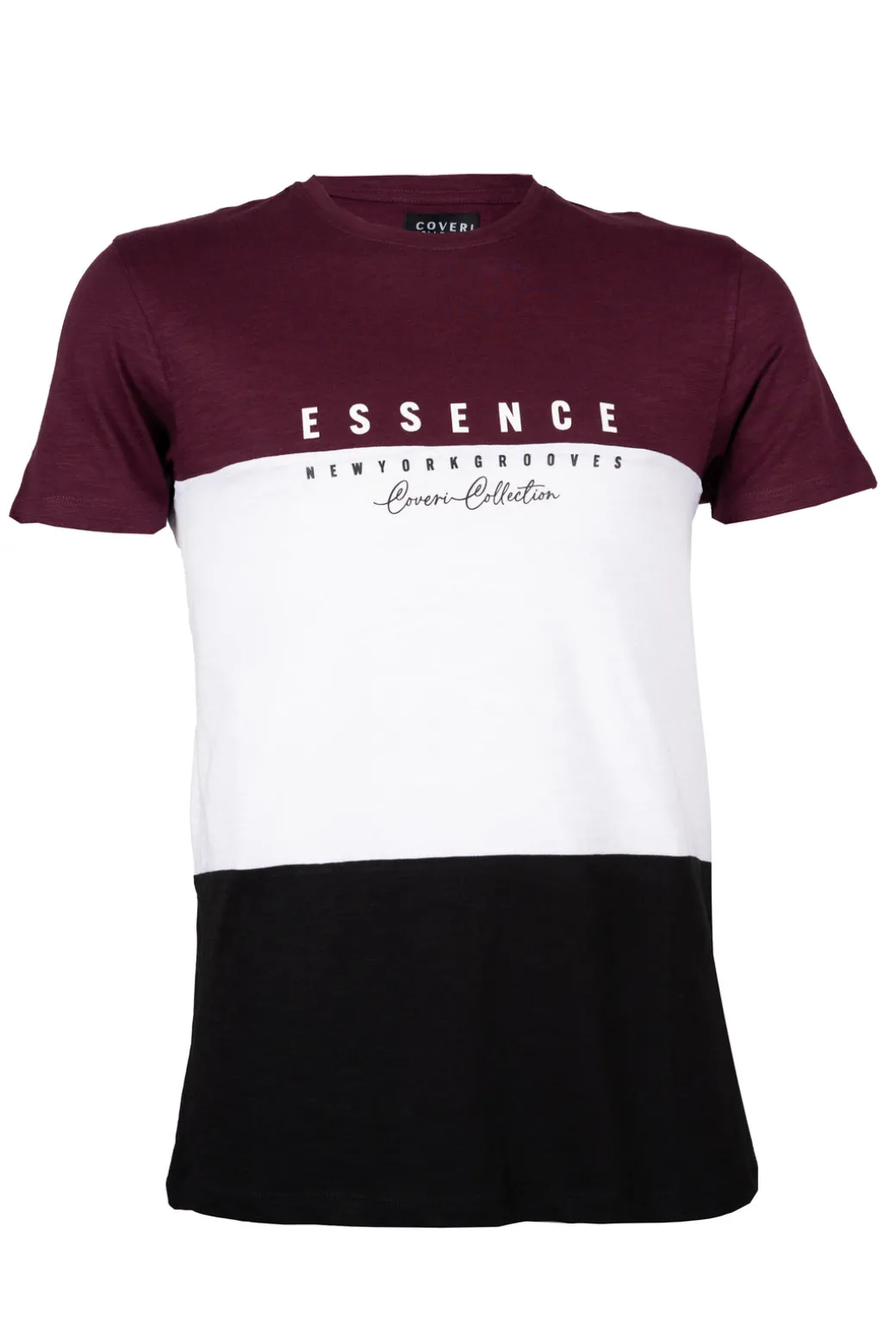 T-shirt manica corta in cotone slub a fasce con stampa HD sul petto
