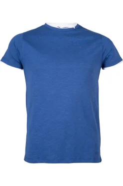T-shirt manica corta tinta unita con taglio vivo in cotone bicolor