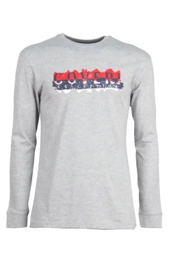 T-shirt manica lunga in puro cotone tinta unita con stampa digitale sul petto