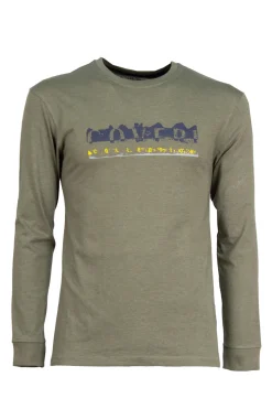 T-shirt manica lunga in puro cotone tinta unita con stampa digitale sul petto