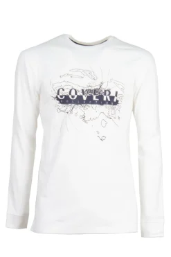 T-shirt manica lunga in puro cotone tinta unita con stampa digitale sul petto