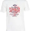 T-shirt tinta unita in cotone fiammato con stampa sul petto