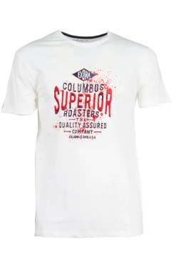 T-shirt tinta unita in cotone fiammato con stampa sul petto