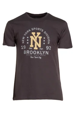 T-shirt tinta unita in cotone fiammato con stampa sul petto