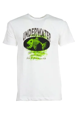 T-shirt tinta unita in cotone fiammato con stampa sul petto