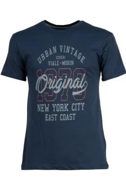 T-shirt tinta unita in cotone fiammato con stampa sul petto