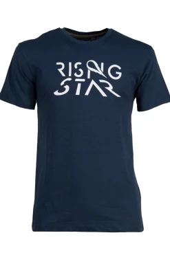 T-shirt tinta unita in cotone fiammato con stampa sul petto