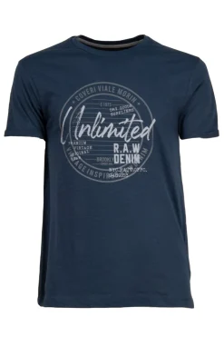 T-shirt tinta unita in cotone fiammato con stampa sul petto