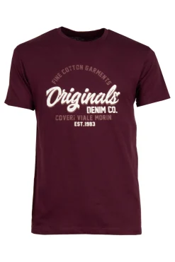 T-shirt tinta unita in cotone fiammato con stampa sul petto