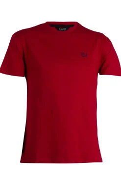 T-shirt tinta unita manica corta con logo ricamato in contrasto