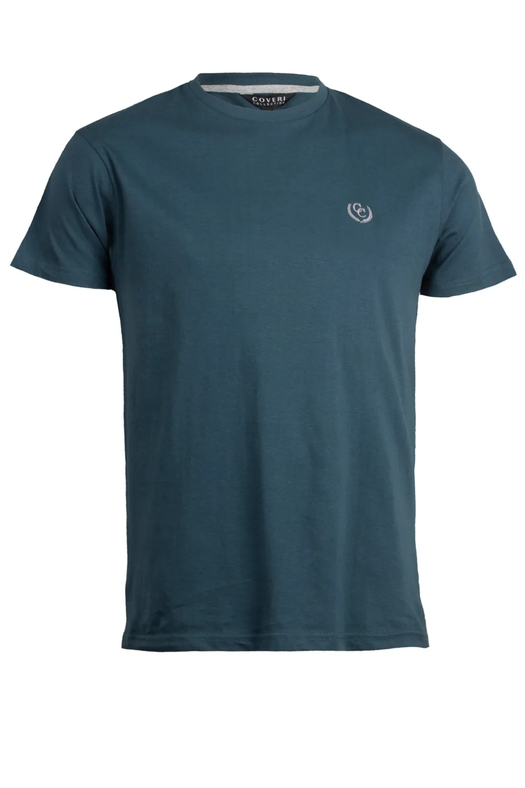 T-shirt tinta unita manica corta con logo ricamato in contrasto